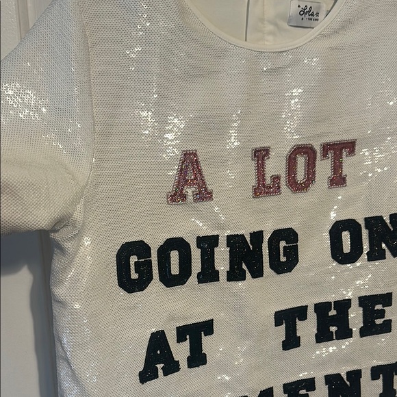 Lola + The Boys White Sequin “A Lot Going On At The Moment” Tee - Picture 7 of 9